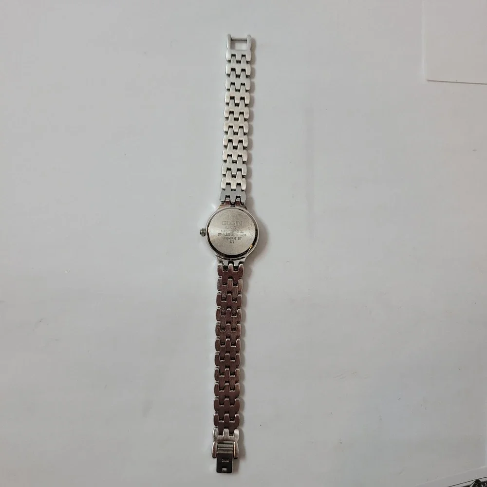 Elgin Wristwatch Women Silver Tone Crystal‎ Bezel Glitter Dial EL877-017 Vintage